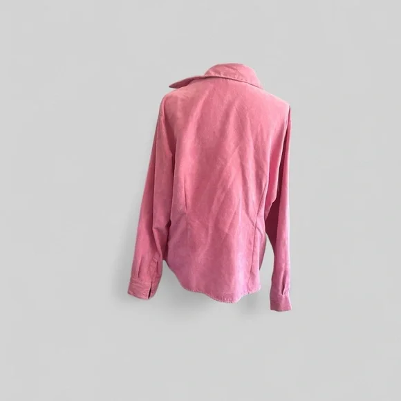 Lemon Grass Petite Faux Suede Button Down Shirt Jacket Pink Women’s PXL - Picture 3 of 9